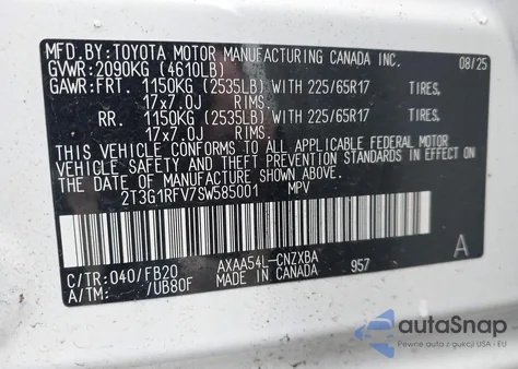 2025 Toyota Rav4 Le from USA, damaged, VIN 2T3G1RFV7SW585001
